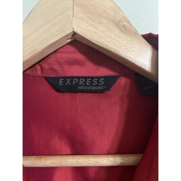 Vintage Express Silk Shirt Red Shiny Long Sleeve 90s Y2K Womens 3/4 - Picture 2 of 5